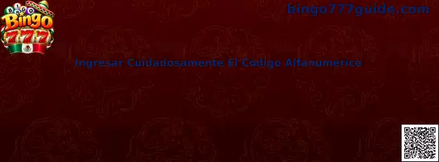 Guía visual para ingresar cuidadosamente un código alfanumérico en Bingo 777